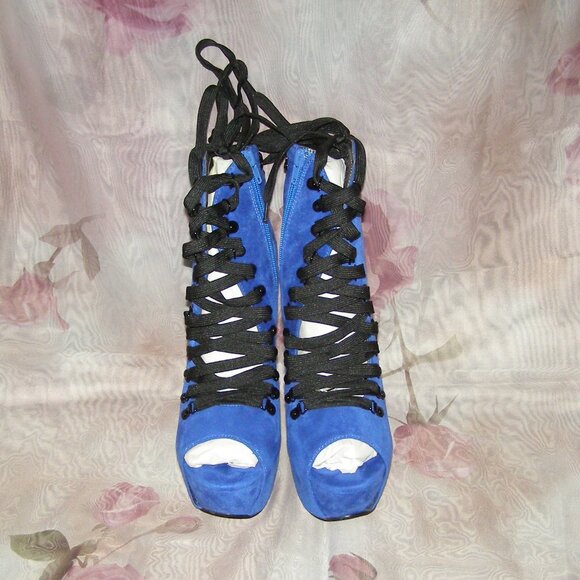 NIB RARE size 9 Bettie Page "Tina" Corset wedges in ROYAL BLUE - Picture 5 of 16